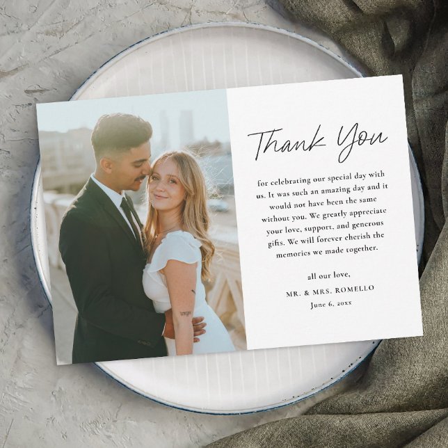 Black & White Photo Wedding Thank You Card Magnet (Simple Modern Script Black and White Wedding Photo Thank You Magnetic Card.)