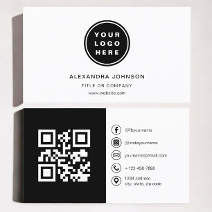 Black White Photo with QR Code Social Media Business Card