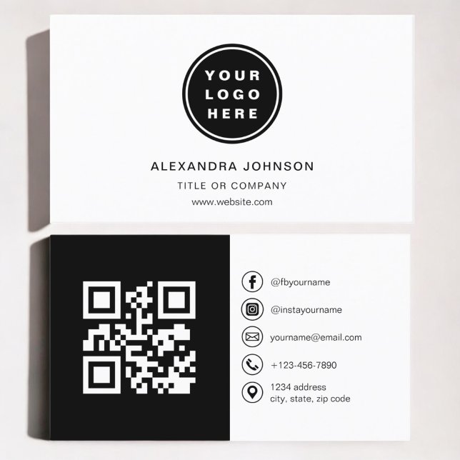 Black White Photo with QR Code Social Media Business Card (Creator Uploaded)
