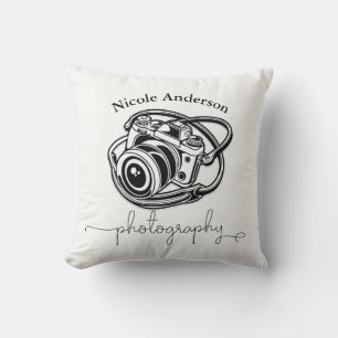 Black White Photography Camera Logo Graphic Cushion