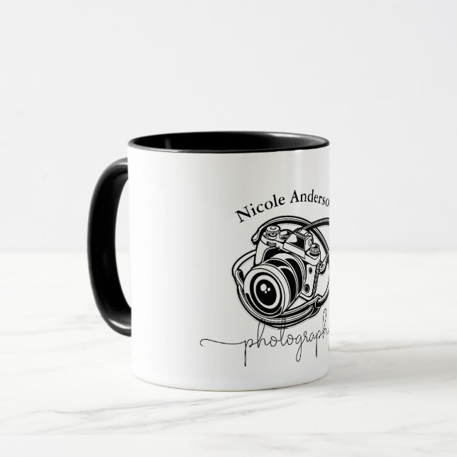 Black White Photography Camera Logo Graphic Mug (Front Left)