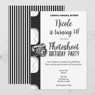 Black White Photoshoot Photography Birthday Party Invitation