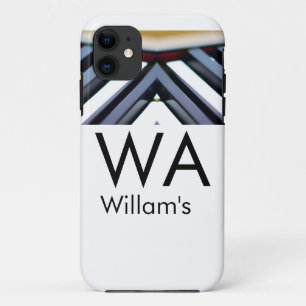 Black white piano keys add name initial letter mon iPhone 11 case