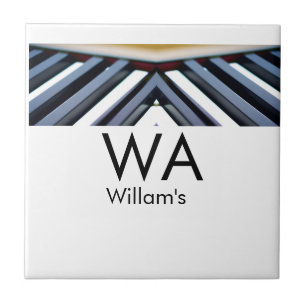 Black white piano keys add name initial letter mon ceramic tile