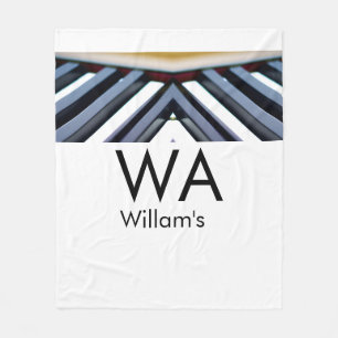 Black white piano keys add name initial letter mon fleece blanket