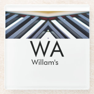 Black white piano keys add name initial letter mon glass coaster