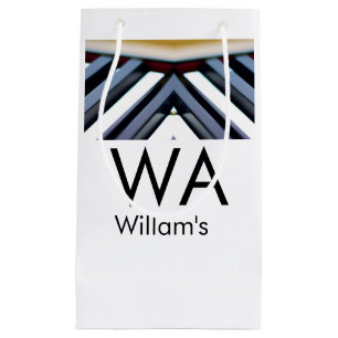 Black white piano keys add name initial letter mon small gift bag