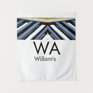 Black white piano keys add name initial letter mon tapestry