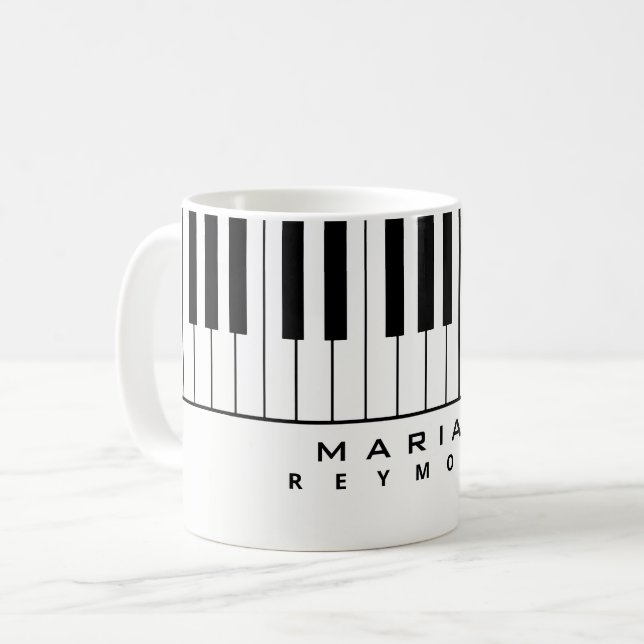 Black White Piano Mug with Pianist Name (Front Left)