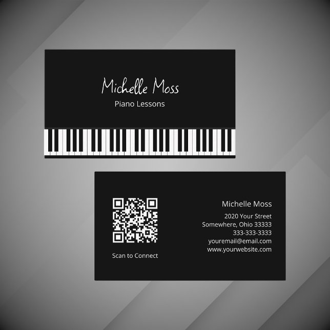 Black White Piano Music Teacher Pianist Performer  Business Card (Creator Uploaded)