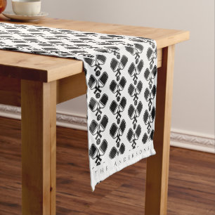 Black & White Pickleball Stylish Pattern Short Table Runner
