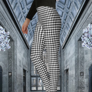 Black White Pied De Poule Houndstooth Leggings