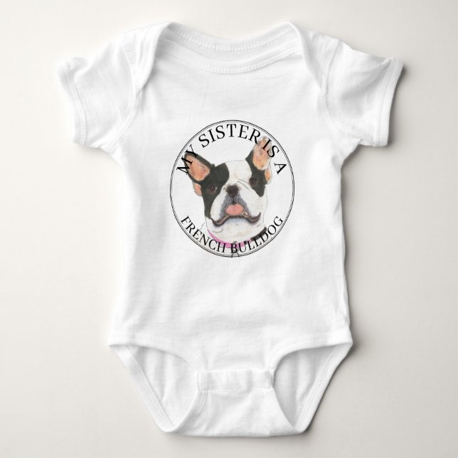 Black & White Pied French Bulldog Big Sister Baby Bodysuit (Front)