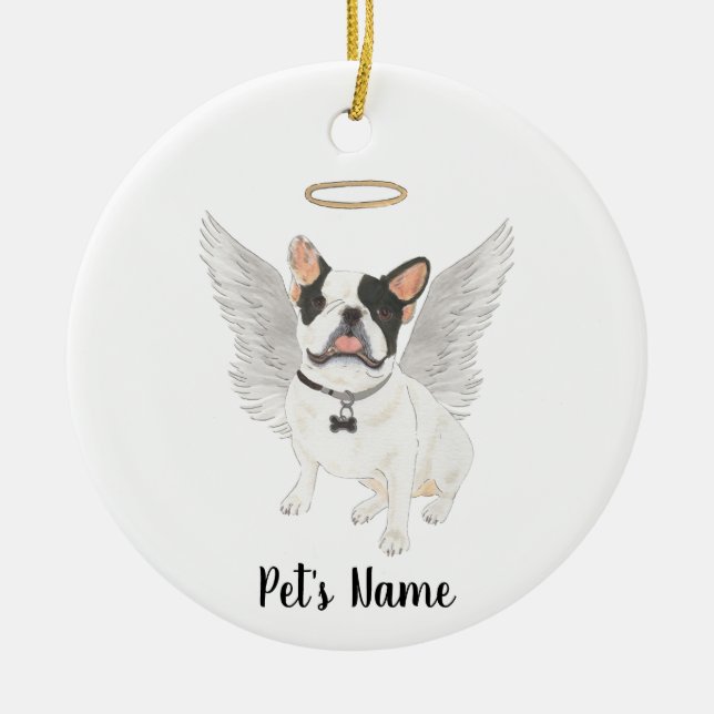 Black White Pied Frenchie Sympathy Memorial Ceramic Ornament (Front)
