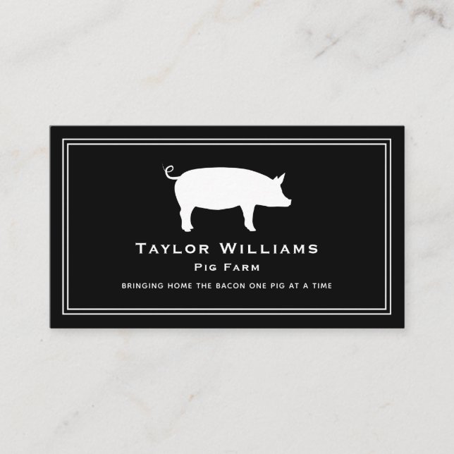 Black White Pig Farm Animal Hog Farming Farmer Business Card (Front)