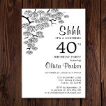 Black White Pine Branch Surprise 40th Birthday Invitation<br><div class="desc">This Black and White Botanical Surprise 40th Birthday Invitation features minimalist modern feminine design of the Pine Branch and calligraphic script font. Pine branch is drawn in an elegant Japanese pen and ink technique. Back of the invitation features white initials on the black background. Simple and elegant invite is perfect...</div>