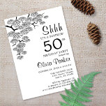 Black White Pine Branch Surprise 50th Birthday Invitation<br><div class="desc">This Black and White Botanical Surprise 50th Birthday Invitation features minimalist modern feminine design of the Pine Branch and calligraphic script font. Pine branch is drawn in an elegant Japanese pen and ink technique. Back of the invitations features white initials on the black background. Simple and elegant invite card is...</div>