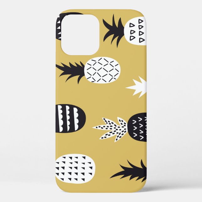 Black, white pineapples, yellow background Case-Mate iPhone case (Back)