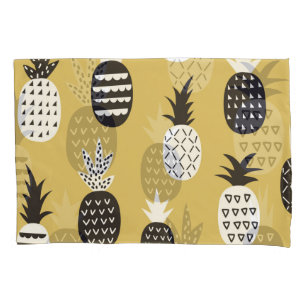 Black, white pineapples, yellow background pillowcase