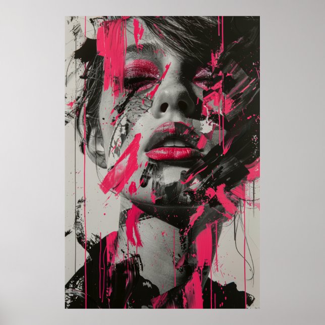 Black White Pink Abstract Painting of Woman Poster (Front)