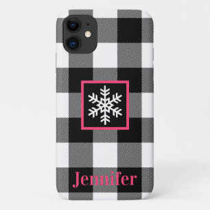 Black, White, Pink Buffalo Plaid, Snowflake iPhone 11 Case