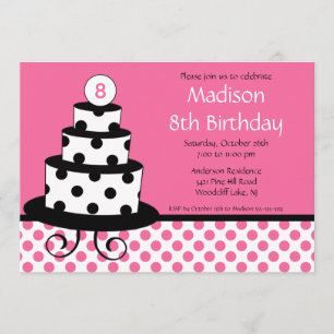 Black, White & Pink Cake Birthday Invitation