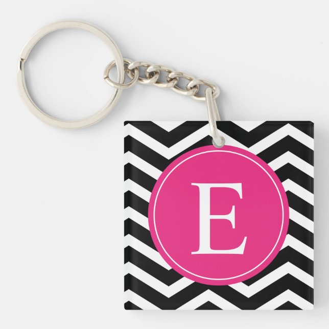 Black White Pink Chevron Custom Key Ring (Front)