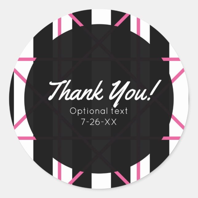 Black White & Pink Chic Cute Modern Geometric Classic Round Sticker (Front)