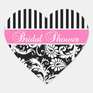 Black, White, PInk Damask Bridal Shower Sticker