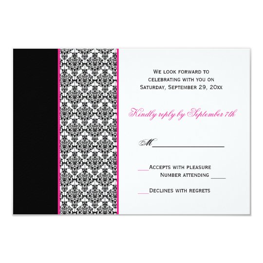 Black White Pink Damask RSVP Card