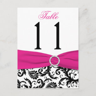 Black, White, Pink Damask Table Number Post Card