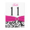 Black, White, Pink Damask Table Number Post Card