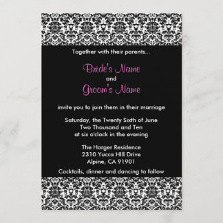Black/White/Pink Damask Wedding Invitation