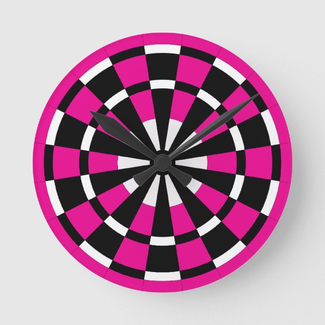 Black White & Pink Dartboard Round Clock (Front)