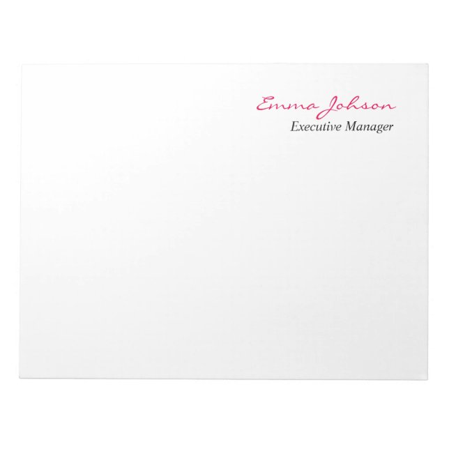 Black White Pink Elegant Modern Simple Big Notepad (Front)