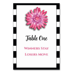 Black white pink flower Bunco Table Card