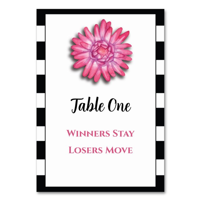 Black white pink flower Bunco Table Card (Front)
