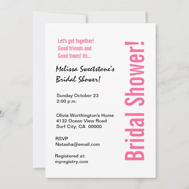Black White Pink Flowers Modern Bridal Shower Invitation (Front)