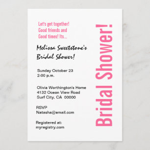 Black White Pink Flowers Modern Bridal Shower Invitation