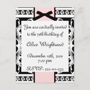 Black, White, & Pink Formal Birthday Invitation