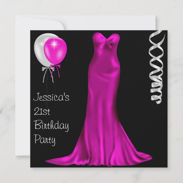Black White Pink Formal Dress 21st Birthday Invitation (Front)