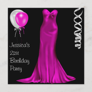 Black White Pink Formal Dress 21st Birthday Invitation