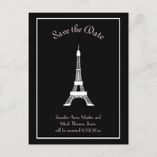 Black White Pink French Eiffel Tower Save the Date Announcement Postcard