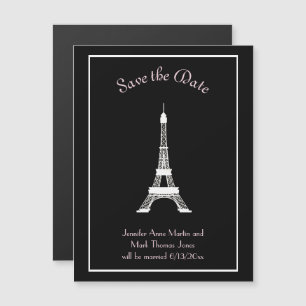 Black White Pink French Eiffel Tower Save the Date Magnetic Invitation