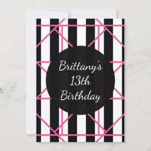 Black White & Pink Geometric Party Invitations