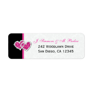 Black White Pink Hearts Return Address Label