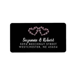 Black White & Pink Hearts Wedding Address Label