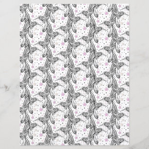 Black, white, pink Hummingbirds IV Scrapbook Paper