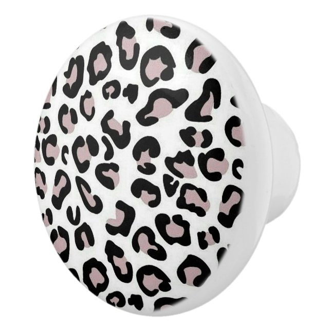 Black, white & pink leopard print ceramic knob (Right)