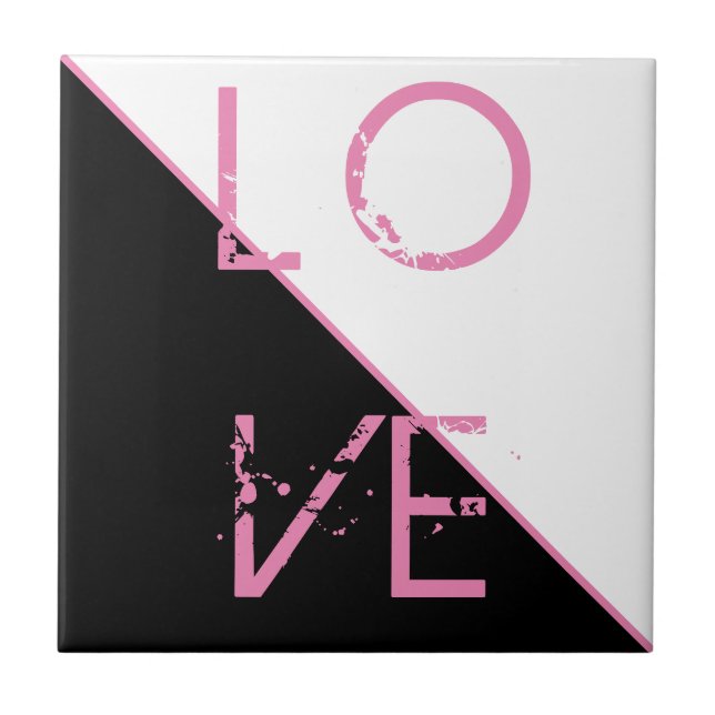 Black White Pink Love Abstract Art Ceramic Tile (Front)